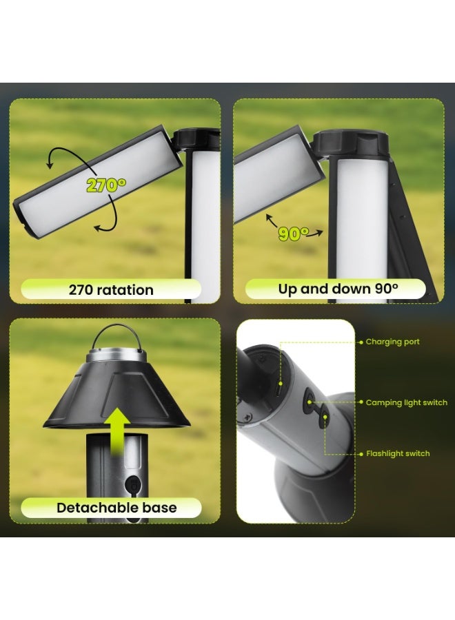 Telescopic Camping Light, 3000mAh Rechargeable Camping Lantern - 2 Dimmable Modes and 3 Flashlight Modes, IPX4 Waterproof, Portable Collapsible Light for Camping, Hiking, Home Emergency - view 2